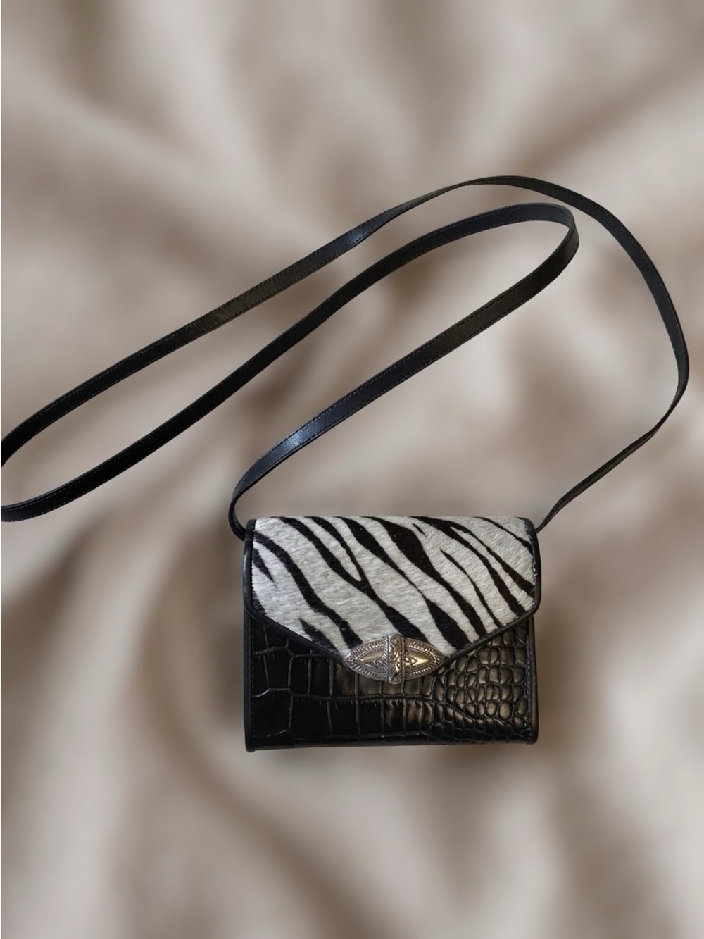 Brighton Black Zebra-Print Crossbody Bag